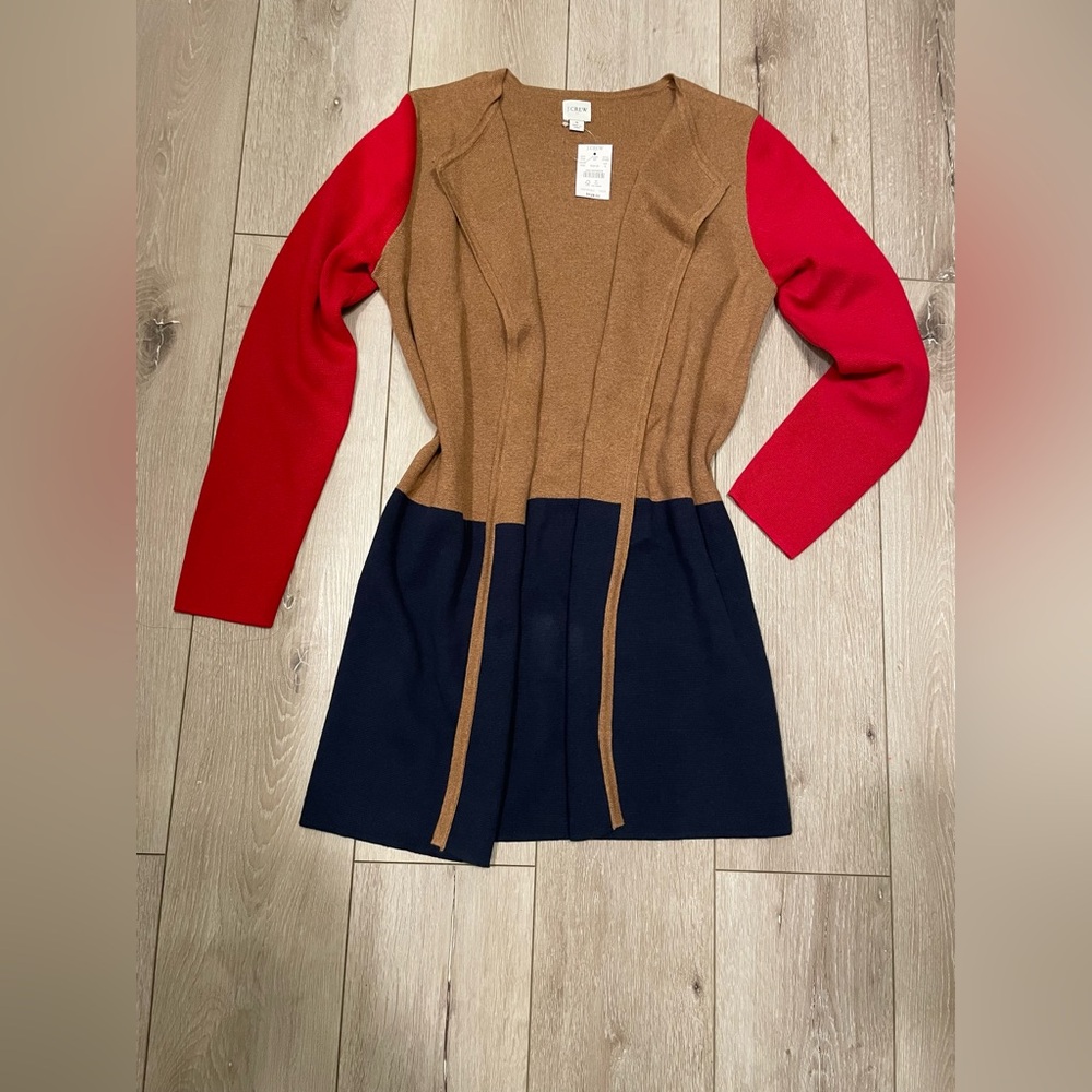 J. Crew Colorblock Open Front Cardigan - Brown, Red, Navy